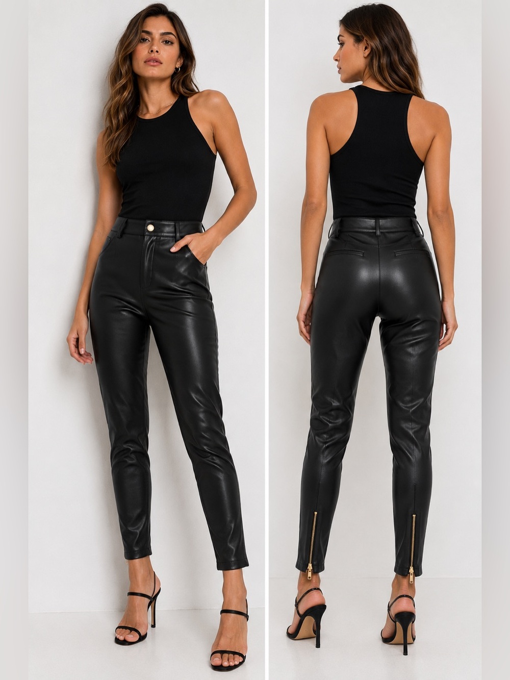 Zara High-Waist Faux Leather Skinny Pants in Black